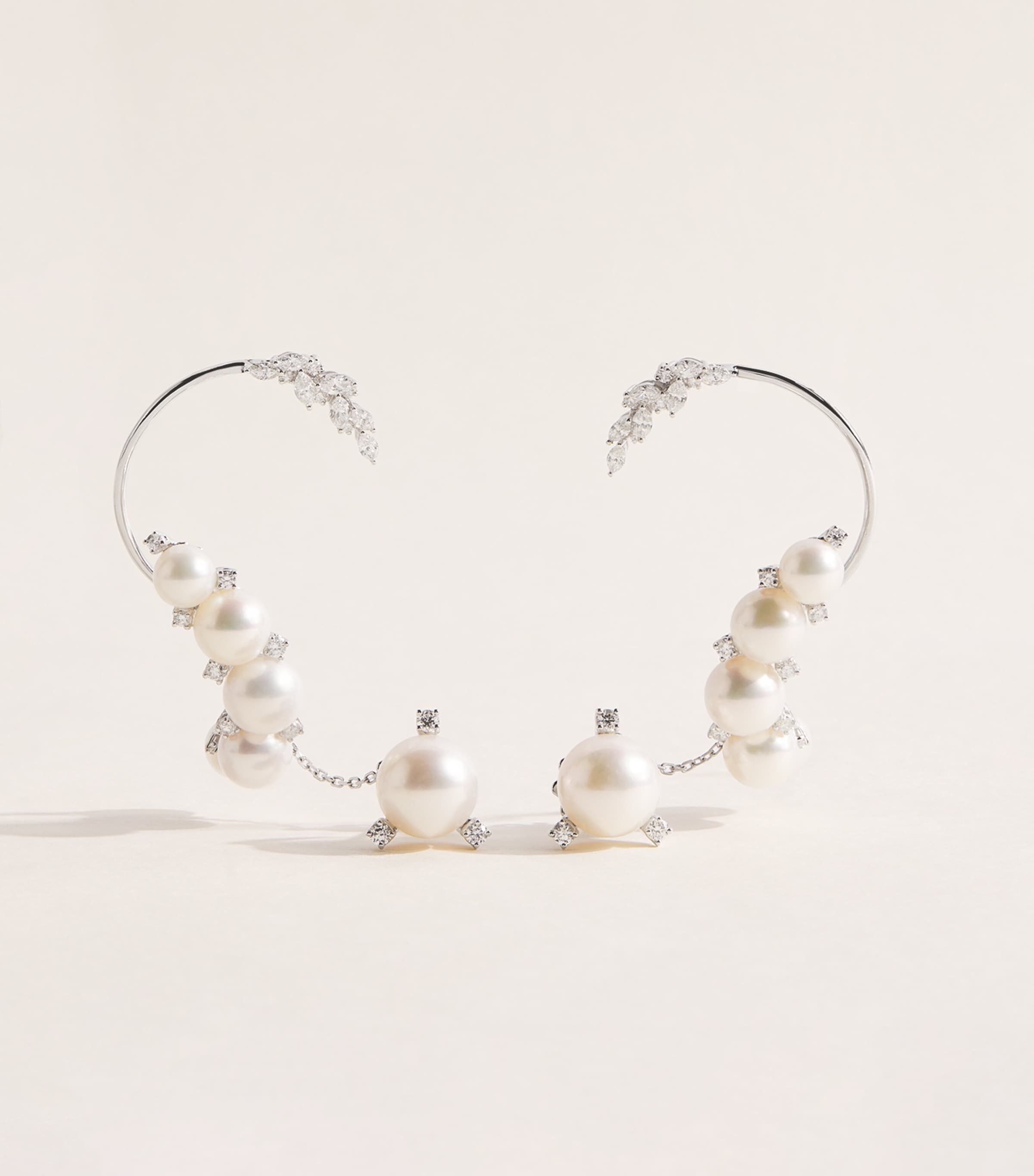 Yeprem White Gold and Diamond Pearlescent Clip Earrings White Gold