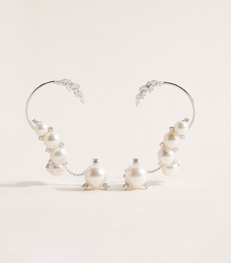 Yeprem White Gold and Diamond Pearlescent Clip Earrings White Gold