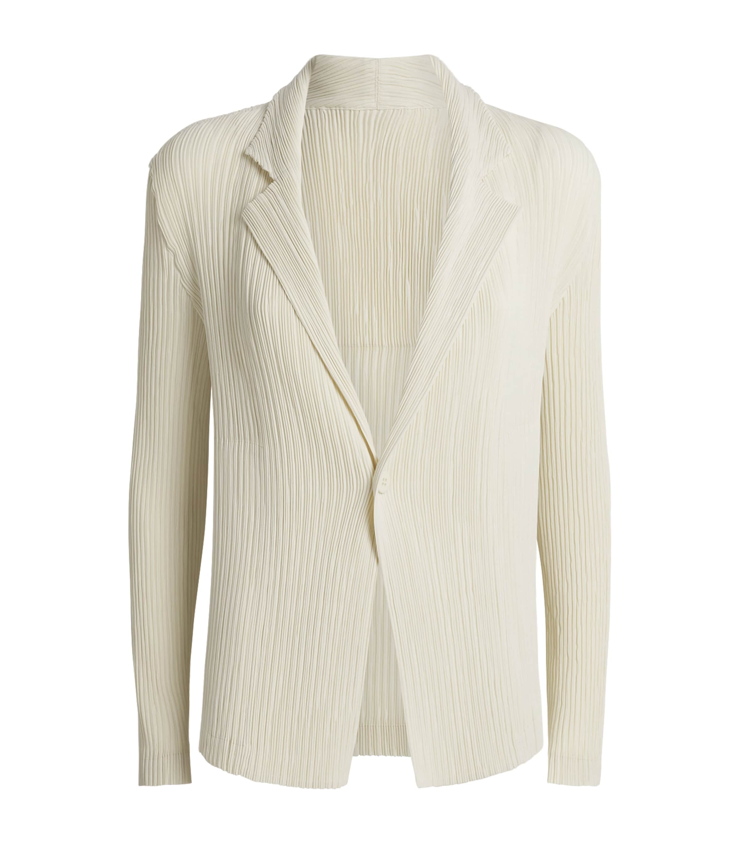Issey Miyake Womens Hatching Pleats Blazer Off White