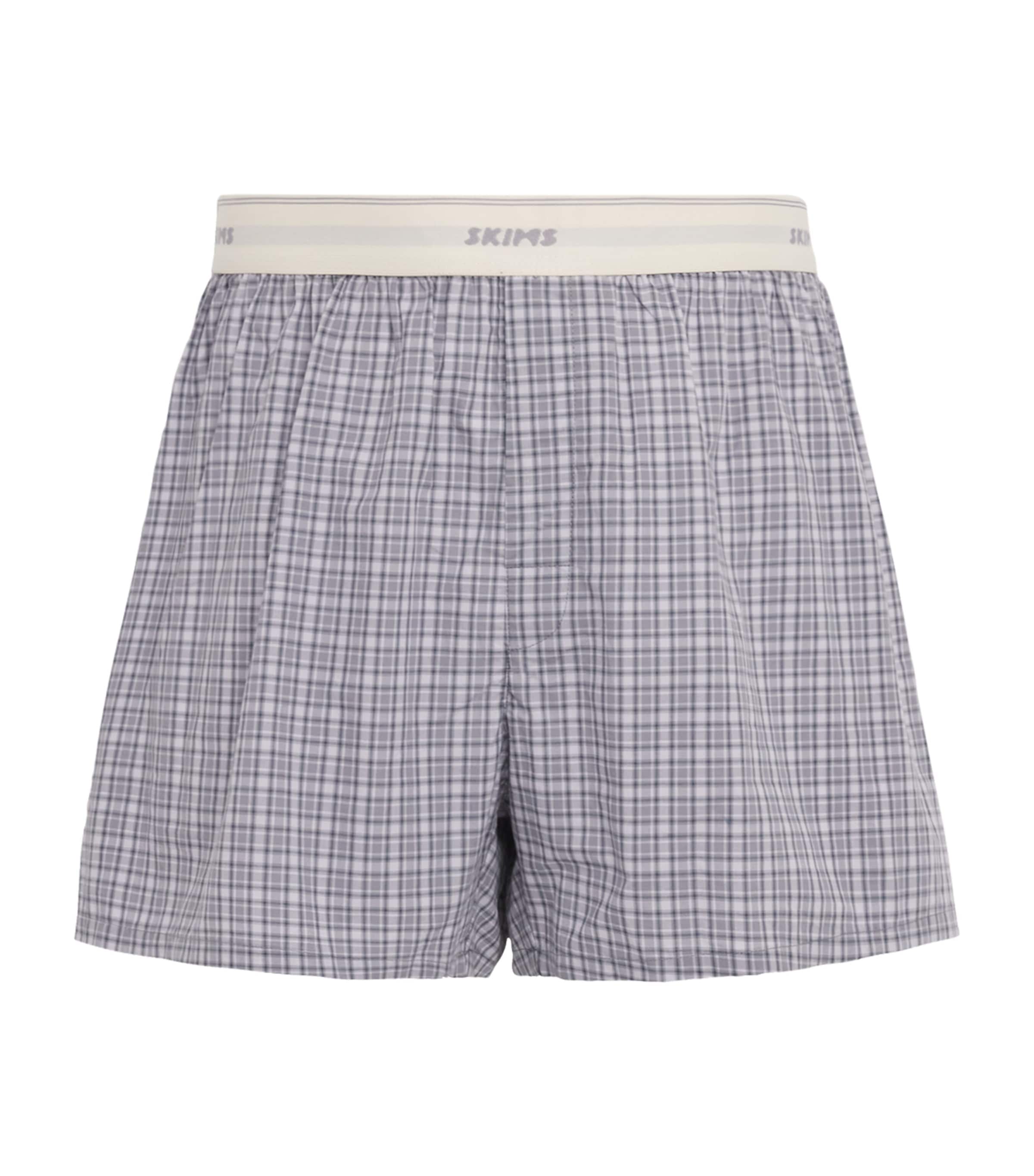 Skims Mens Cotton Poplin Check Boxer Shorts Full Moon Check