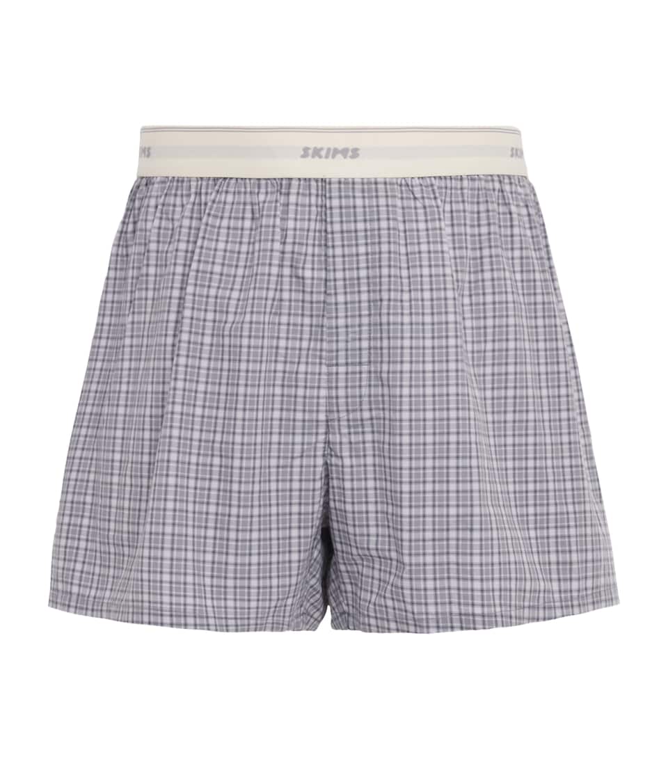 Skims Mens Cotton Poplin Check Boxer Shorts Full Moon Check