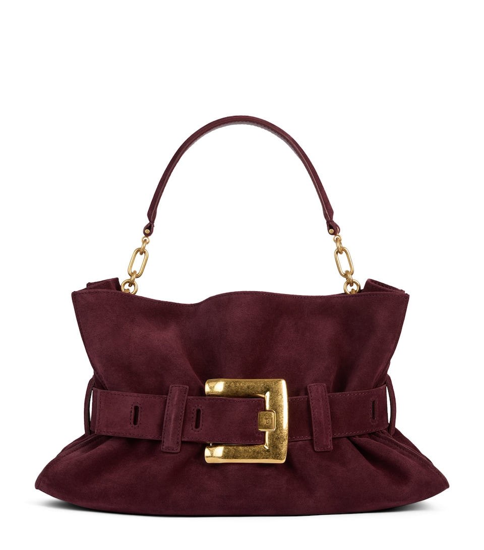Balmain Medium Suede Anthem Shoulder Bag Lie De Vin