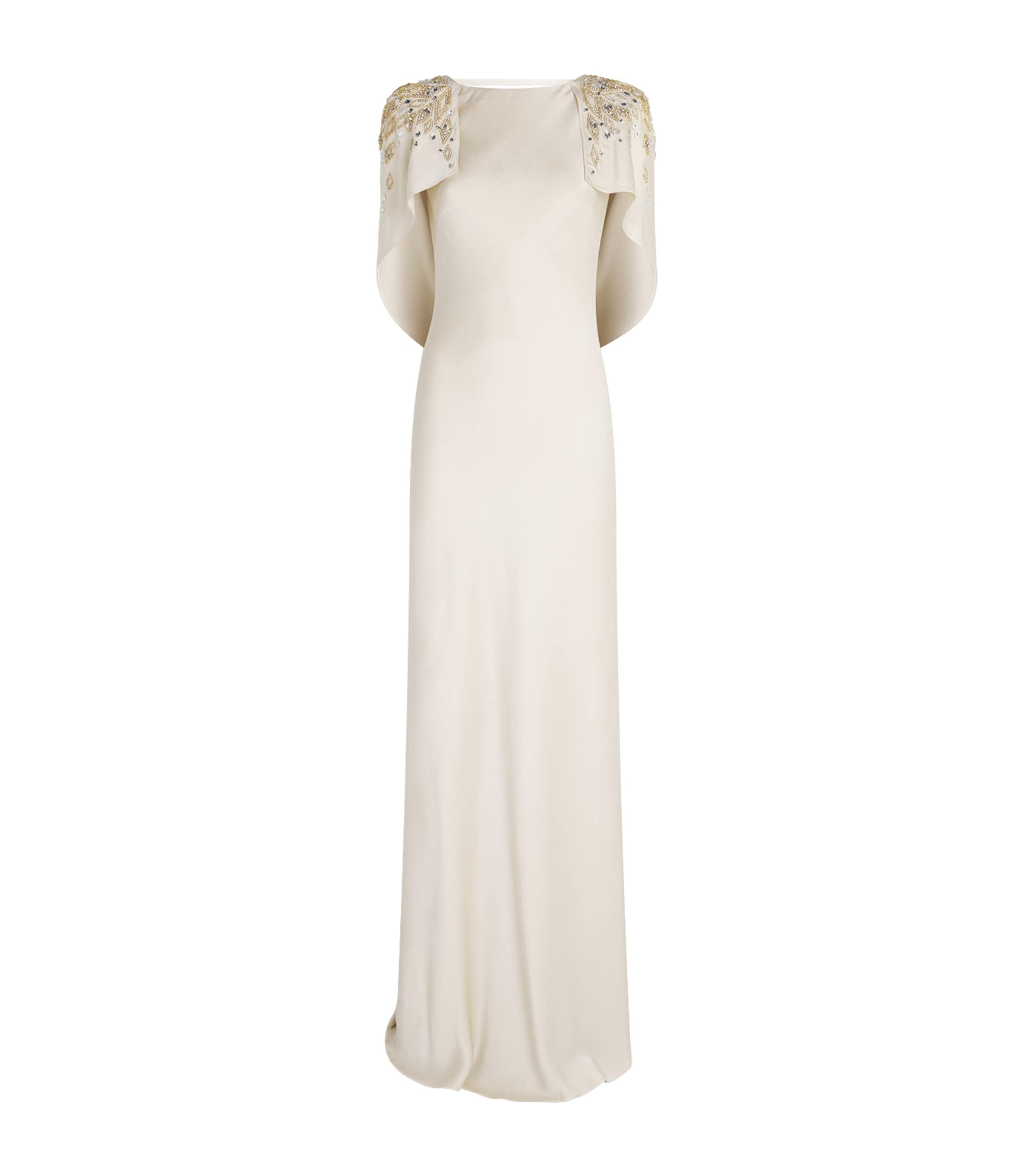 Jenny Packham Womens Satin Ophelia Cape Gown Oyster