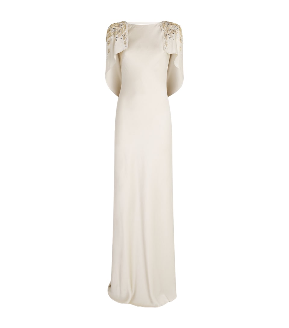 Jenny Packham Womens Satin Ophelia Cape Gown Oyster