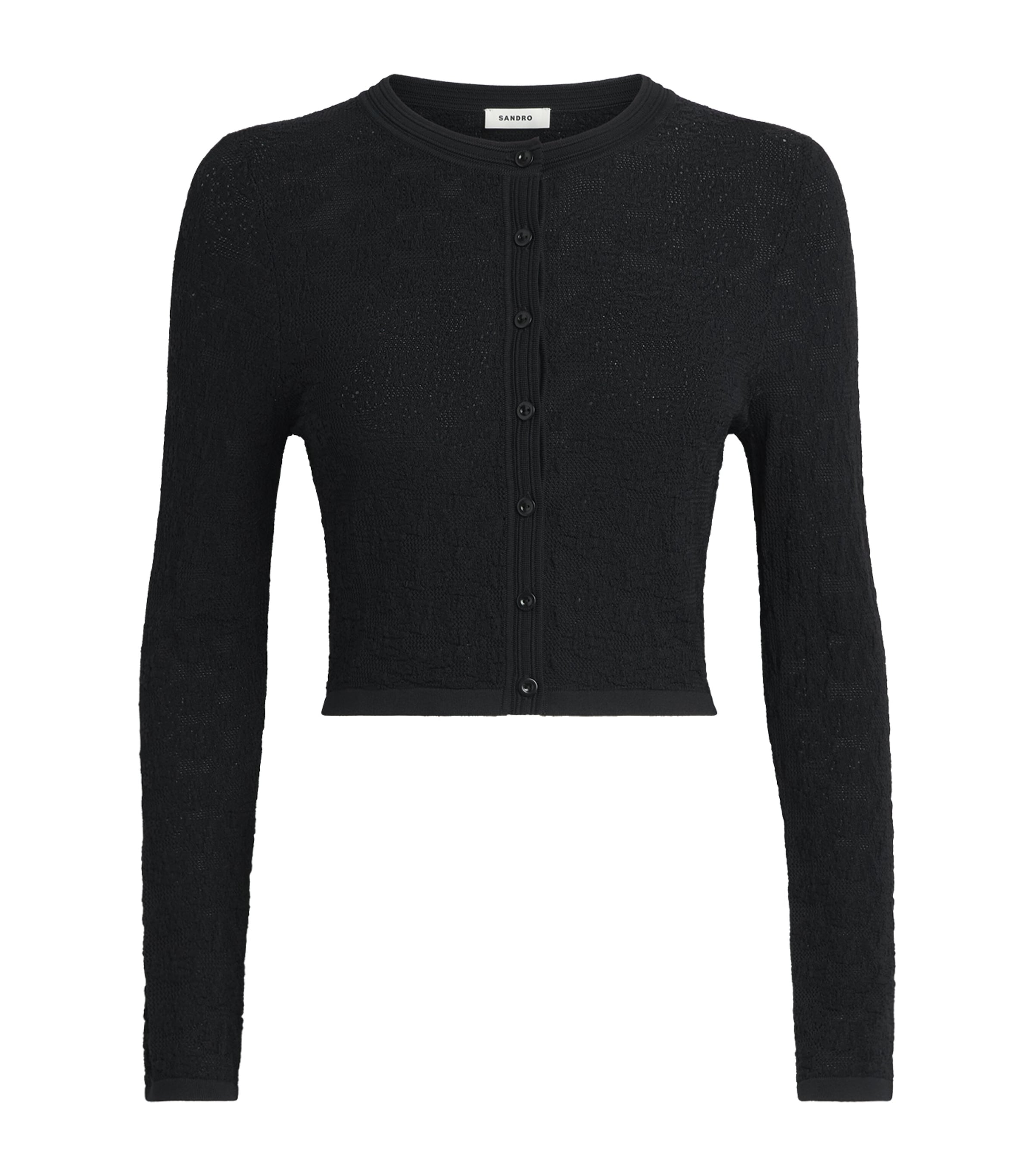 Sandro Paris Womens Pointelle-Knit Cropped Cardigan Black