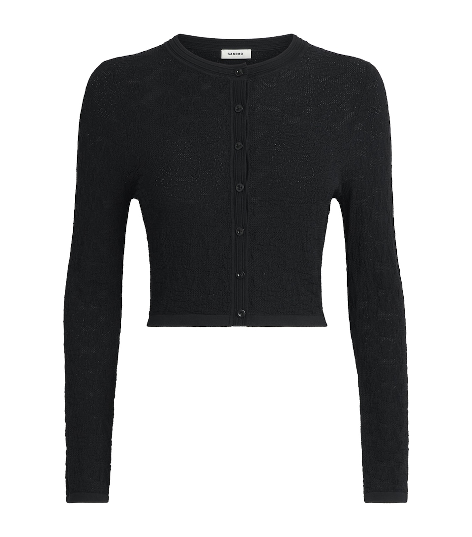 Sandro Paris Womens Pointelle-Knit Cropped Cardigan Black