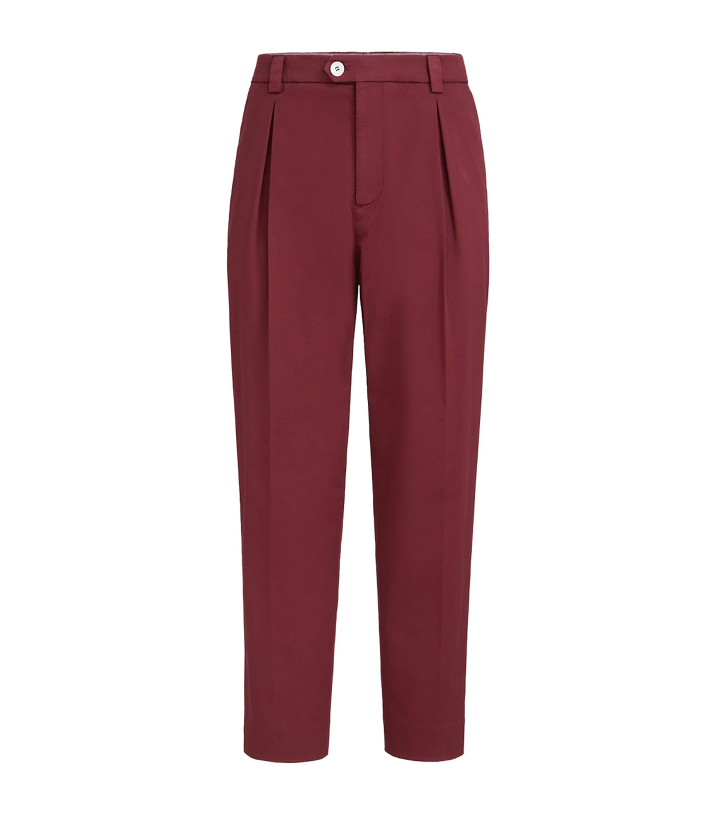 Brunello Cucinelli Mens Stretch-Cotton Pleated Trousers