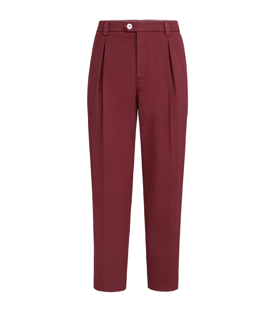 Brunello Cucinelli Mens Stretch-Cotton Pleated Trousers