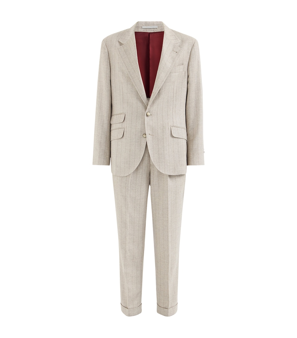 Brunello Cucinelli Mens Cashmere-Silk Stripe Two-Piece Suit