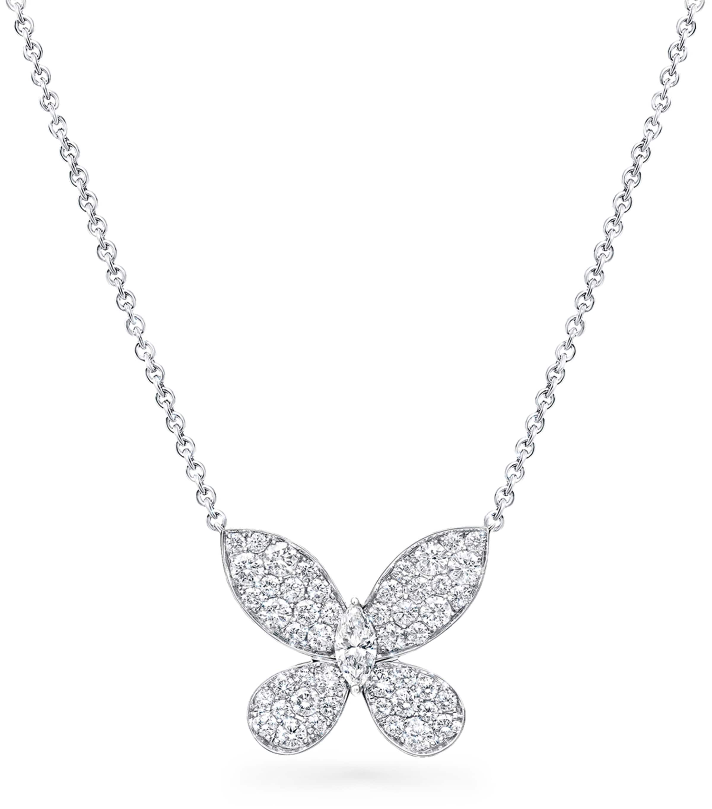 Graff White Gold and Diamond Pavé Butterfly Small Pendant Necklace White Gold