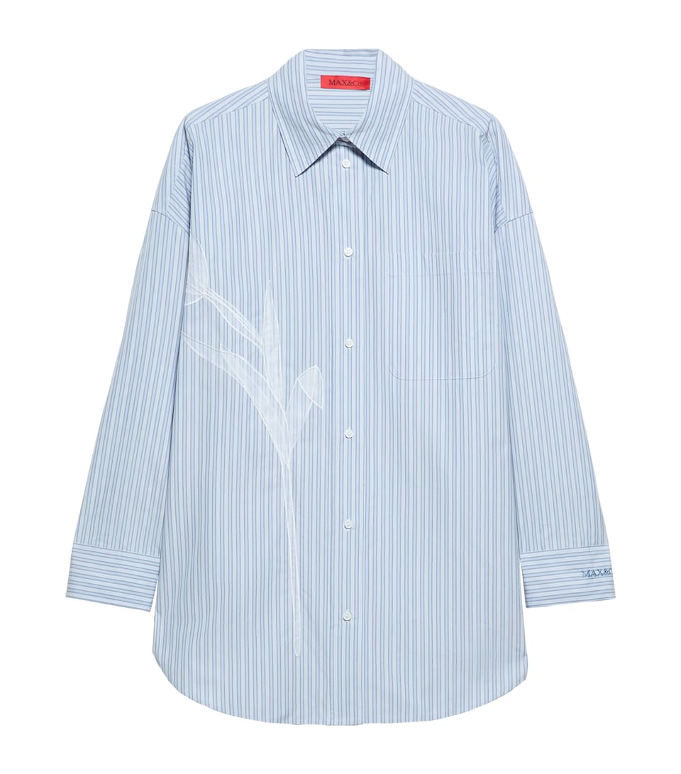 MAX&Co. Womens Oversized Embroidered Stripe Shirt Light Blue