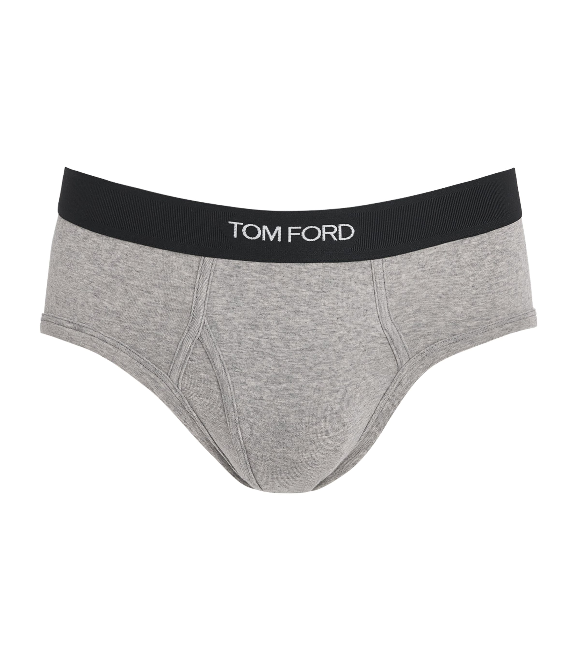 TOM FORD Mens Stretch-Cotton Logo Briefs (Pack of 2) Grey Melange