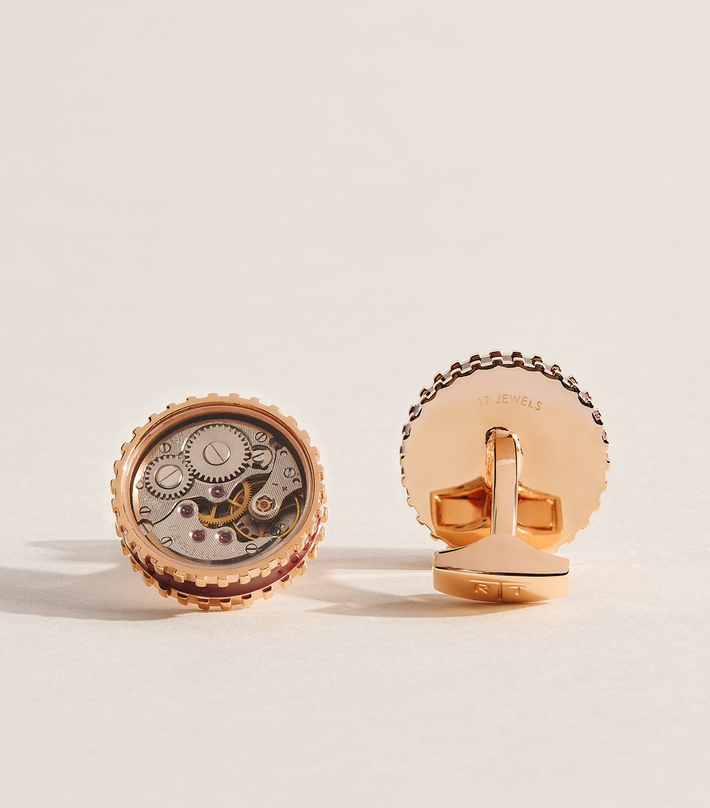 Tateossian Rose Gold-Plated Skeleton Gear Cufflinks Rose Gold