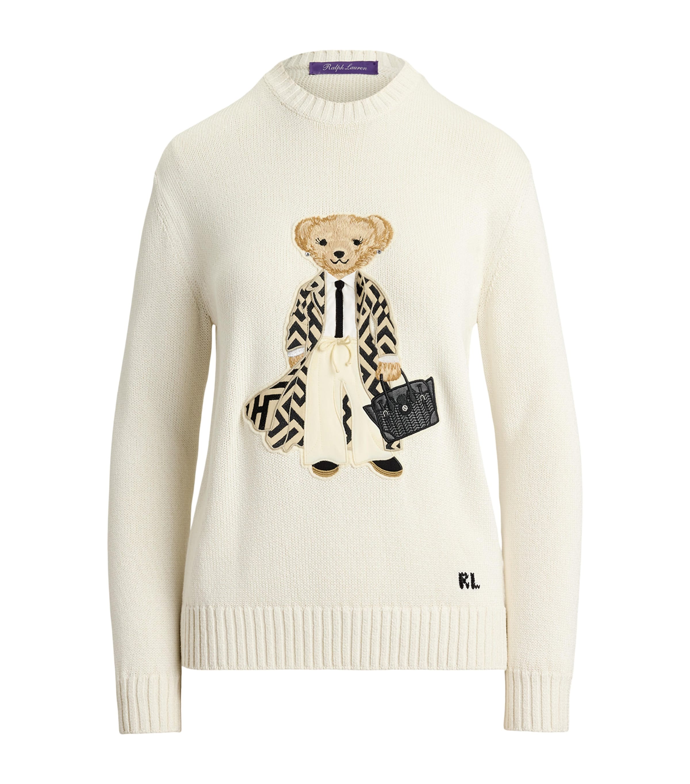 Ralph Lauren Collection Womens Mulberry Silk Polo Bear Sweater Natural