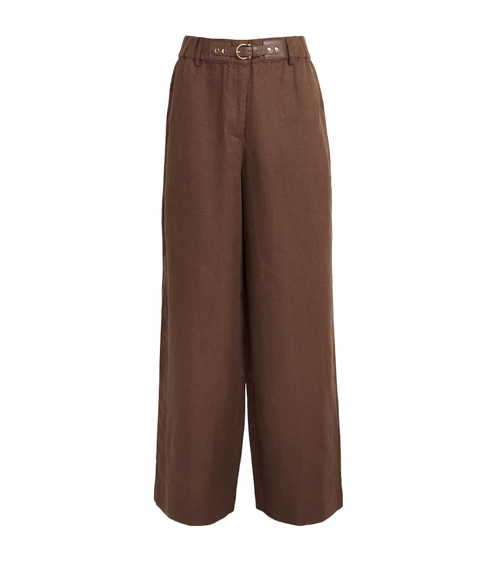 Maje Womens Linen Belted Trousers Brown