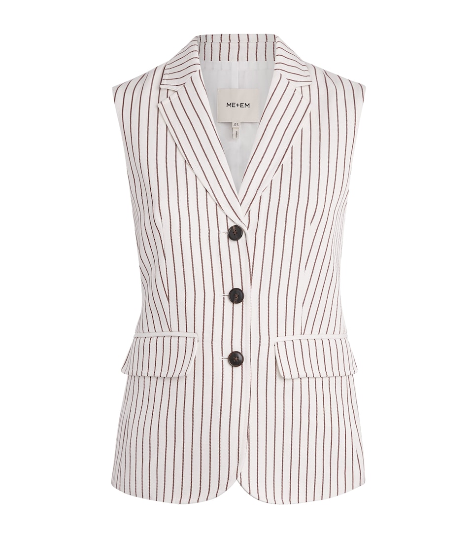 ME+EM Womens Stripe Sleeveless Blazer Ivory/cinnamon Brown
