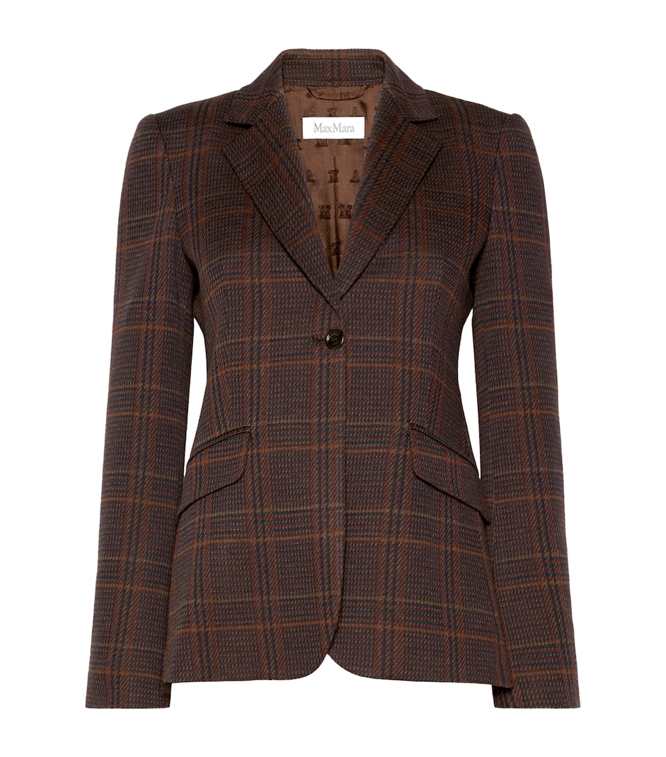 Max Mara Womens Virgin Wool-Cotton Prince of Wales Check Blazer Brown Bordeaux