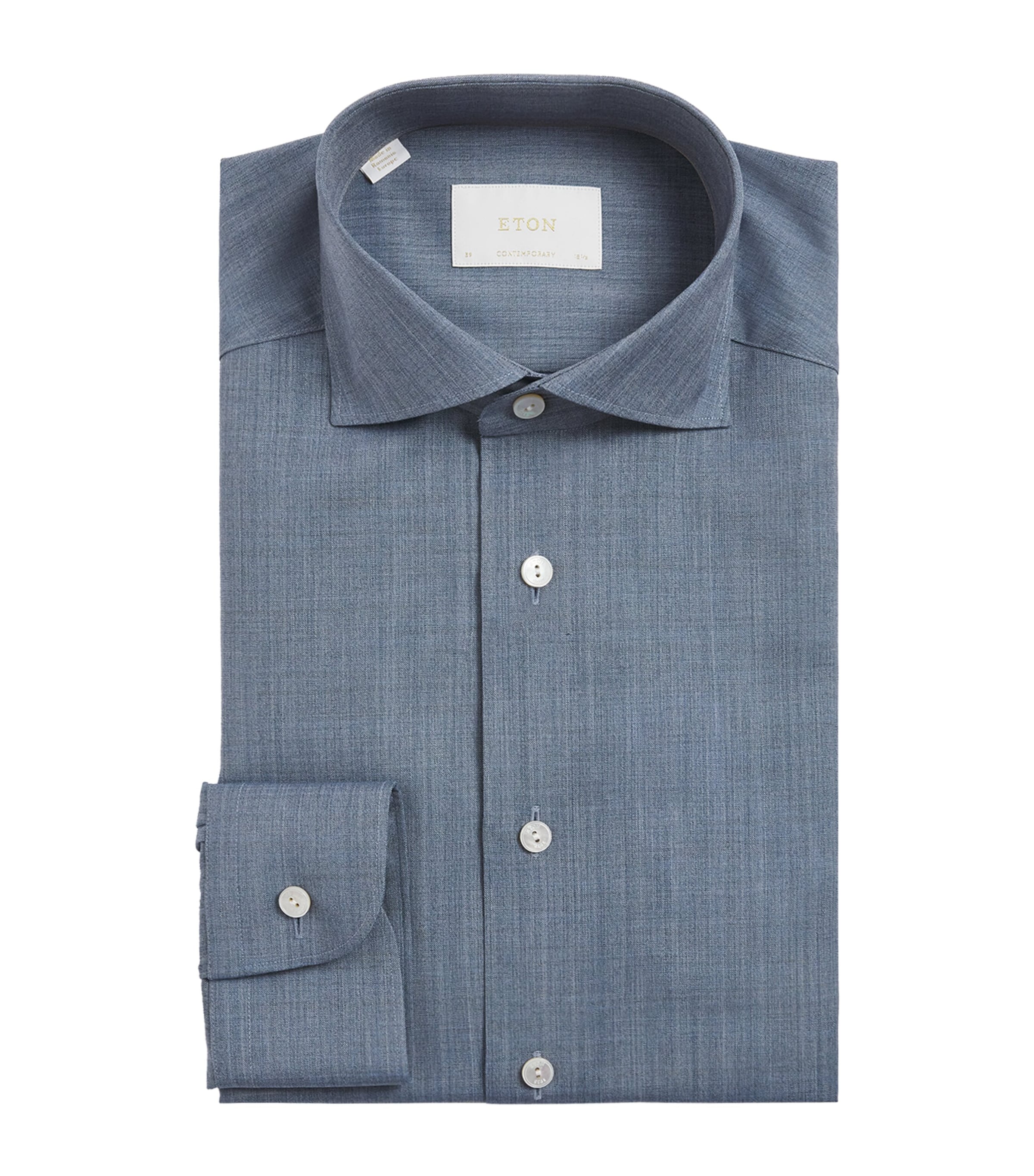 Eton Mens Merino Wool Houndstooth Shirt Dark Blue