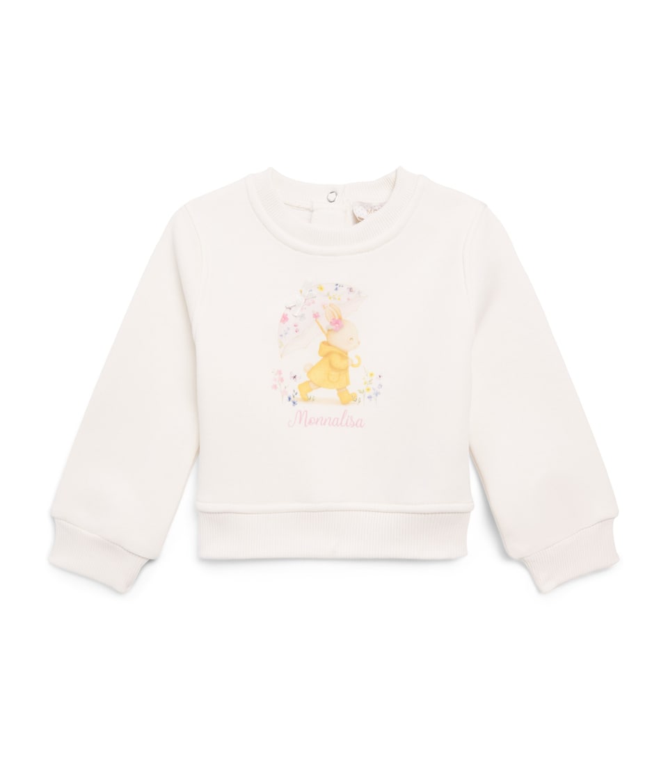 Monnalisa Cotton Printed Sweatshirt (6 Months - 6 Years) Gardenia