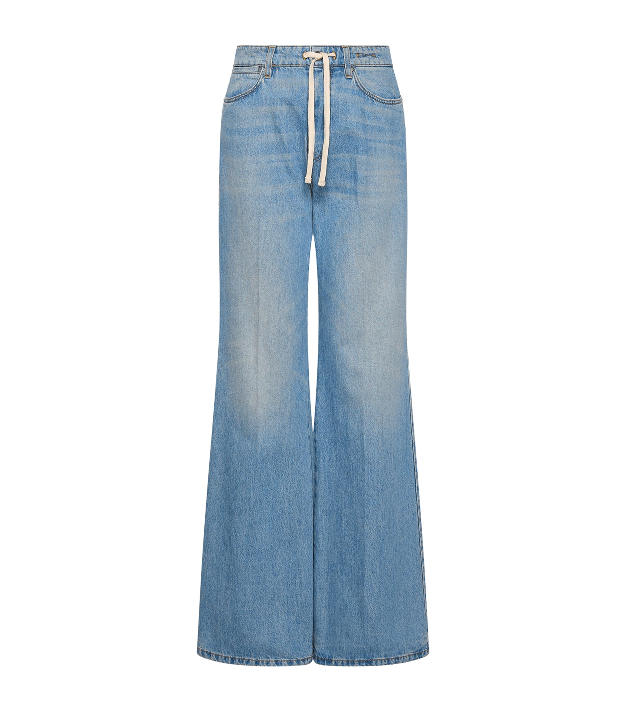 Marella Womens Drawstring High-Rise Wide-Leg Jeans Light Blue