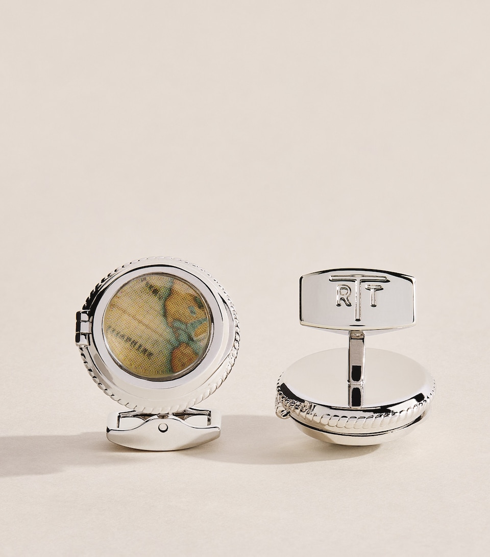 Tateossian Vintage World Porthole Cufflinks Silver Colour