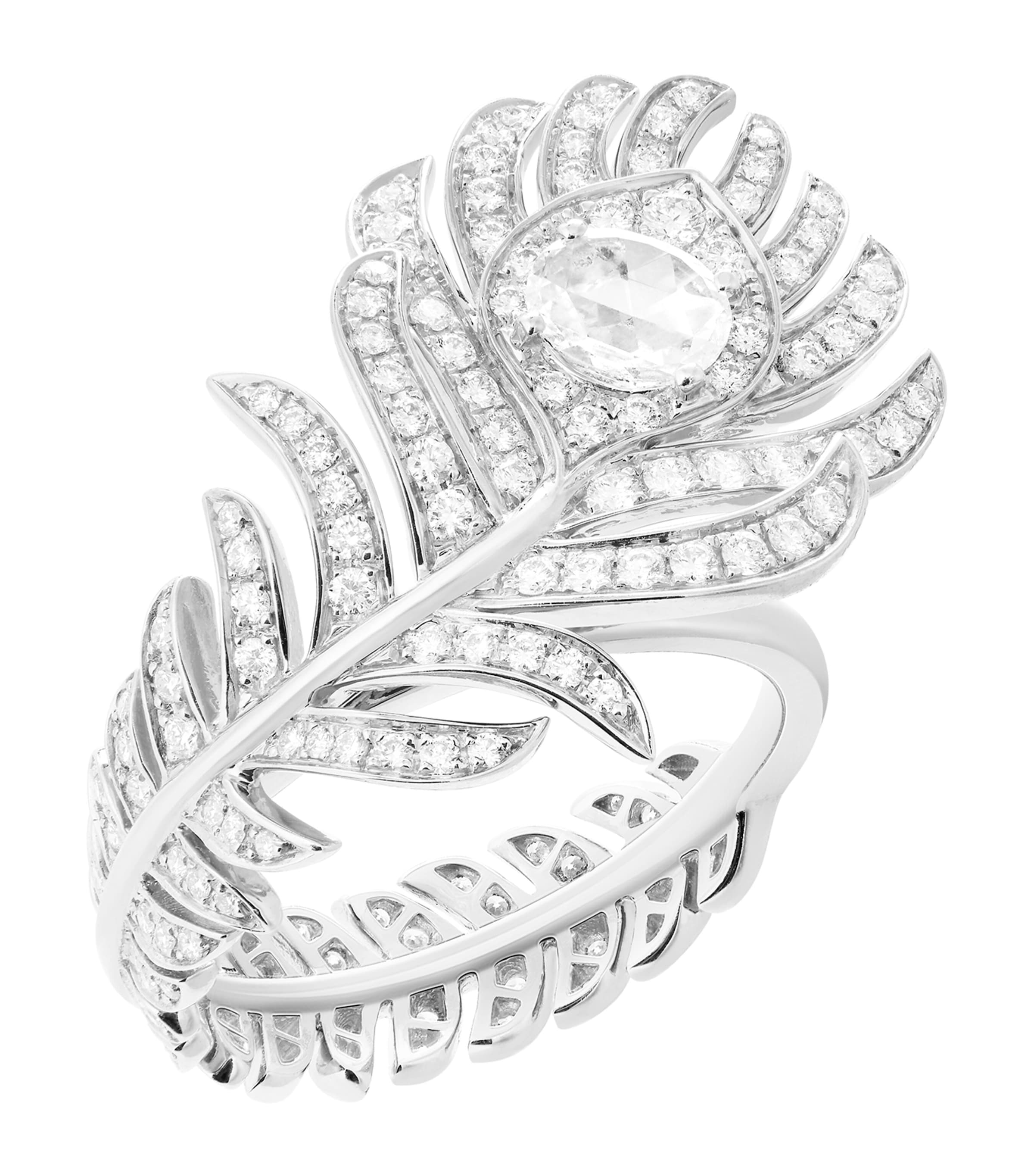 White Gold and Diamond Plume de Paon Ring