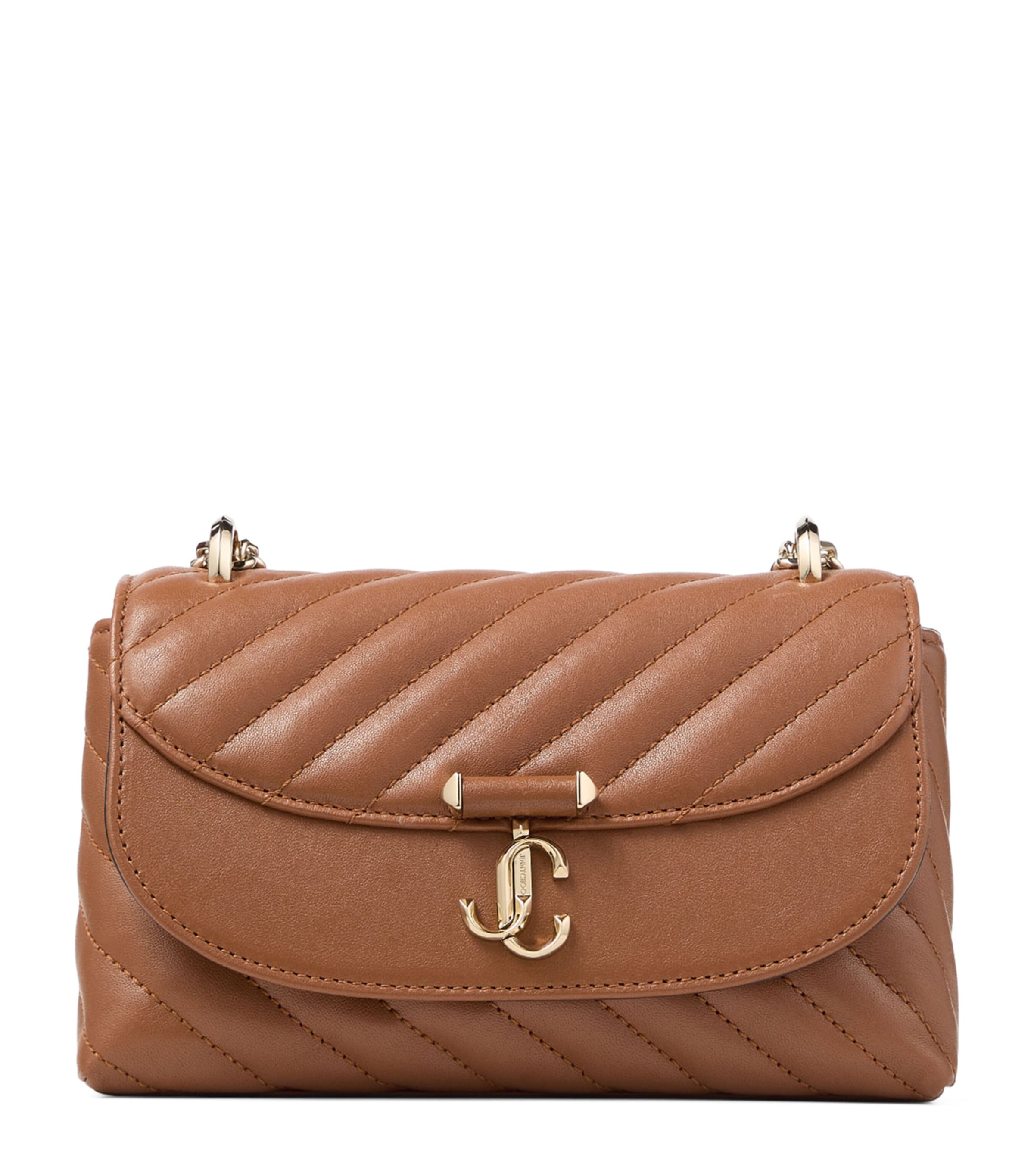 Jimmy Choo Curve Small Biker Leather Quilted Cross-Body Bag Tan/shiny Gold
