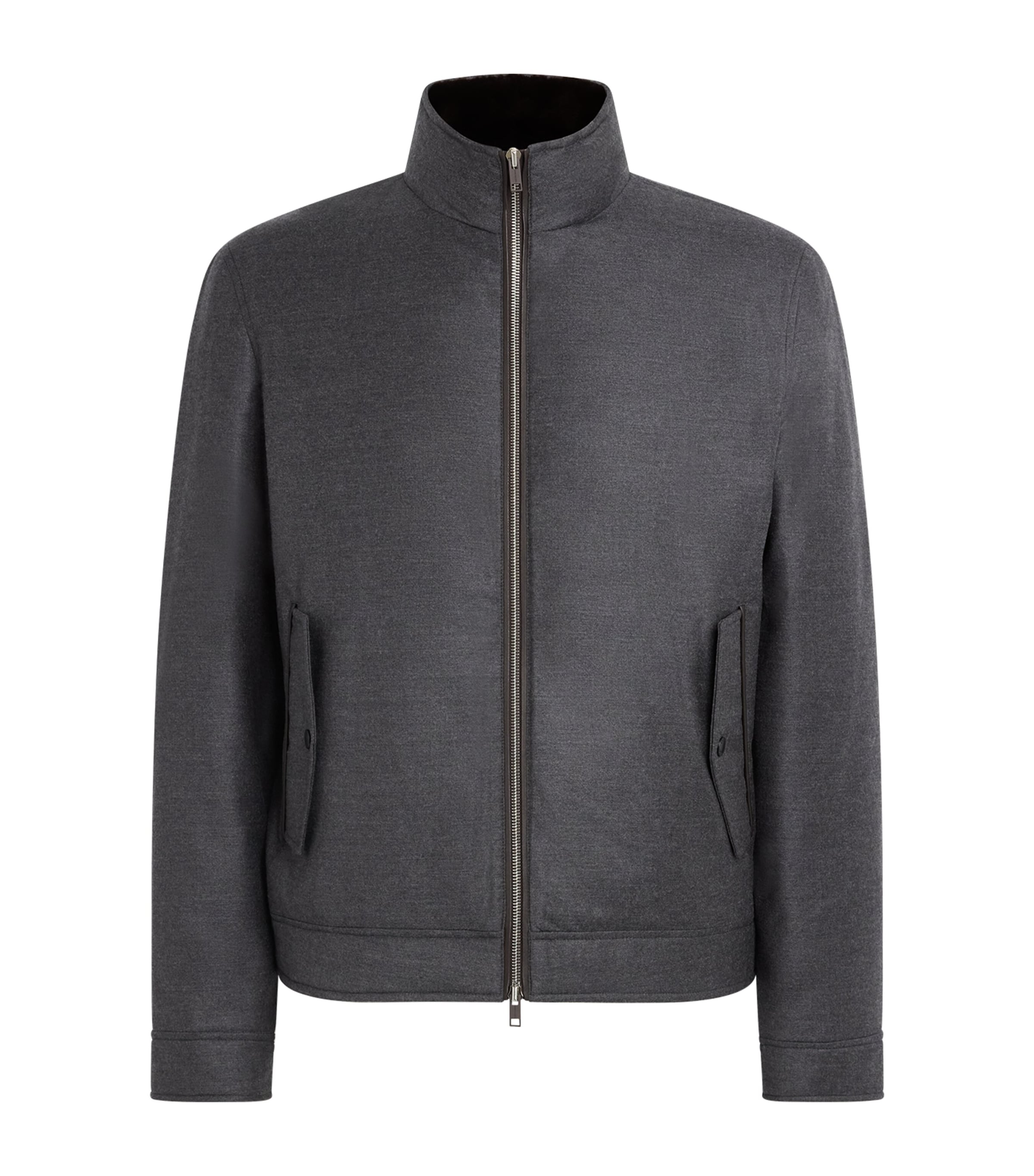 Yves Salomon Mens Virgin Wool-Silk Bomber Jacket Gris Anthracite