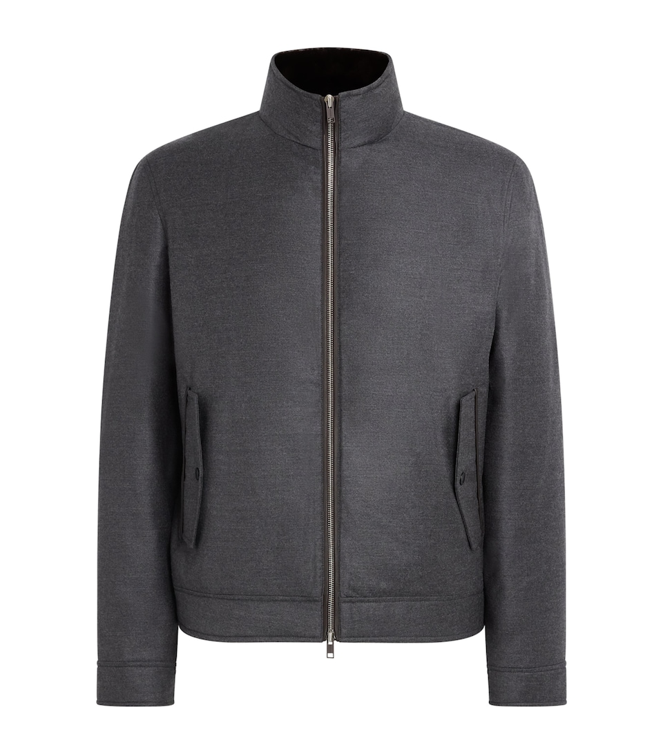 Yves Salomon Mens Virgin Wool-Silk Bomber Jacket Gris Anthracite