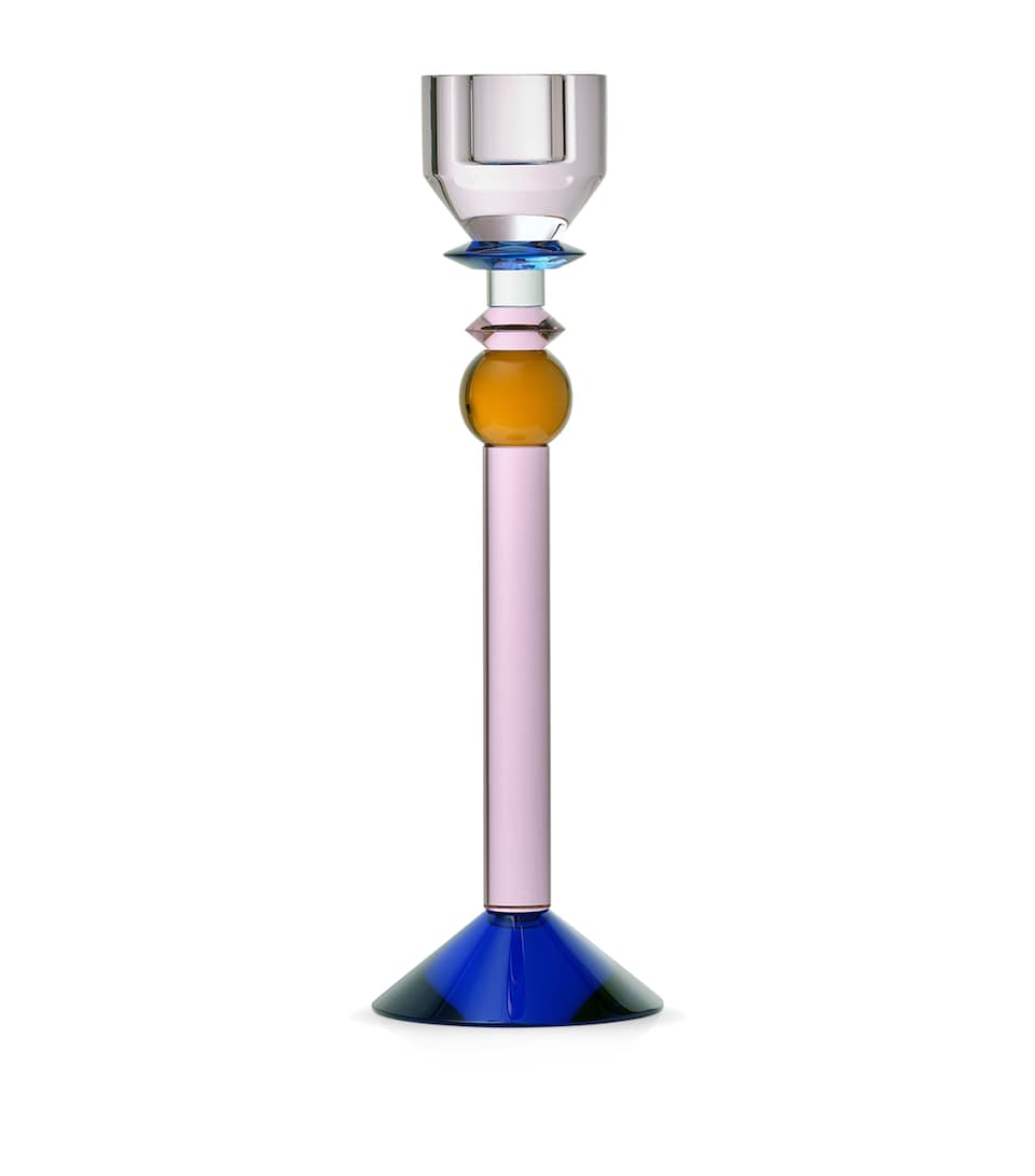 Reflections Copenhagen Crystal Rosalin Candle Holder (25cm) Rose, Cobalt & Pink