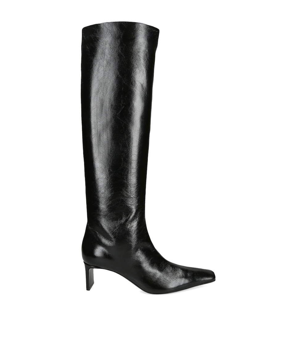 Khaite Leather Ona Knee-High Boots 55 Black