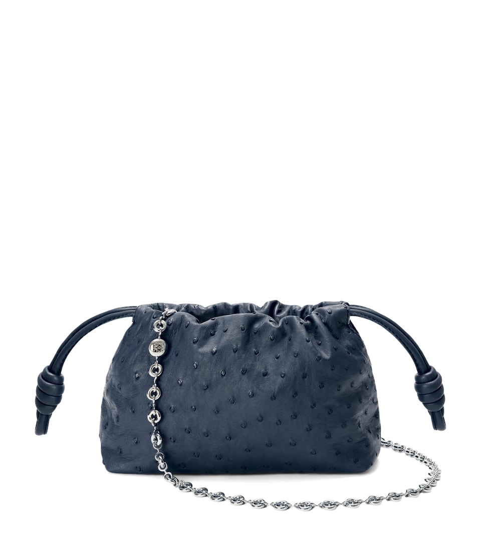 LOEWE Mini Ostrich Leather Flamenco Purse Deep Navy