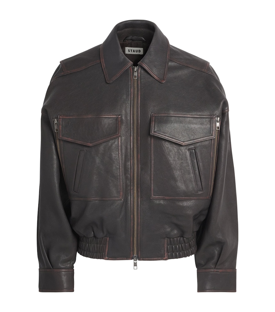 STAUD Womens Eugene Distressed Leather Jacket Dstb Distressed Brwn
