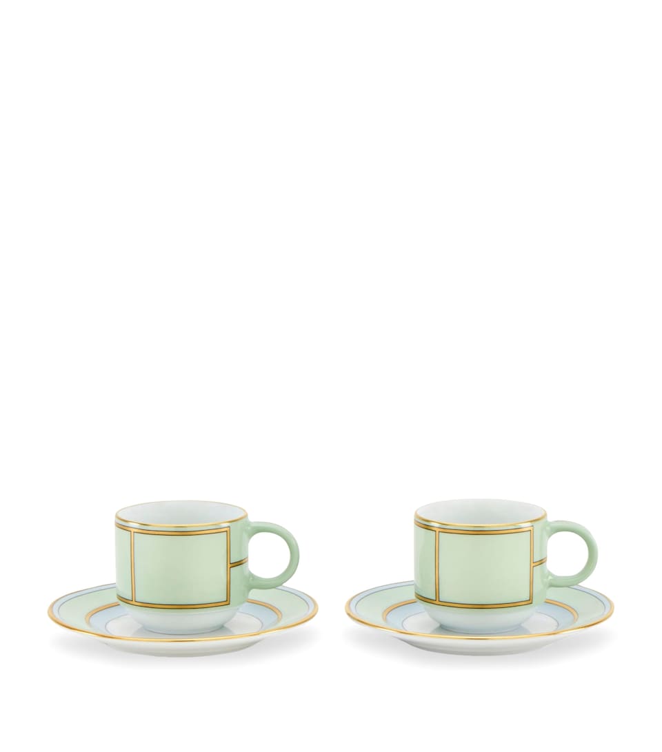 Set of 2 Colonna Diva Verde Coffee Cups and Saucers
