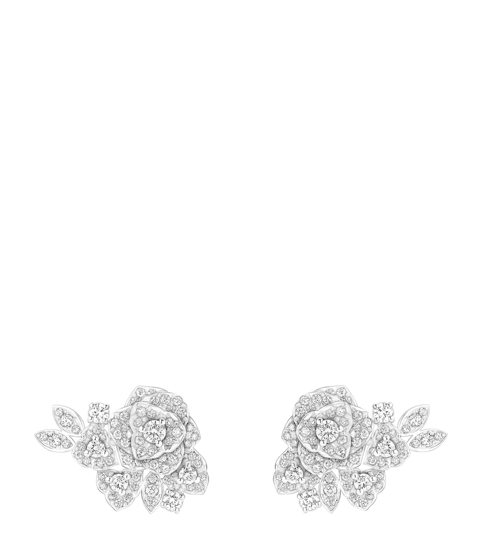 White Gold and Diamond Rose Earrings