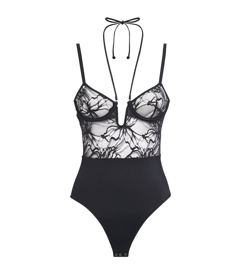 Wolford Womens Lace Shaping Bustier Bodysuit Black