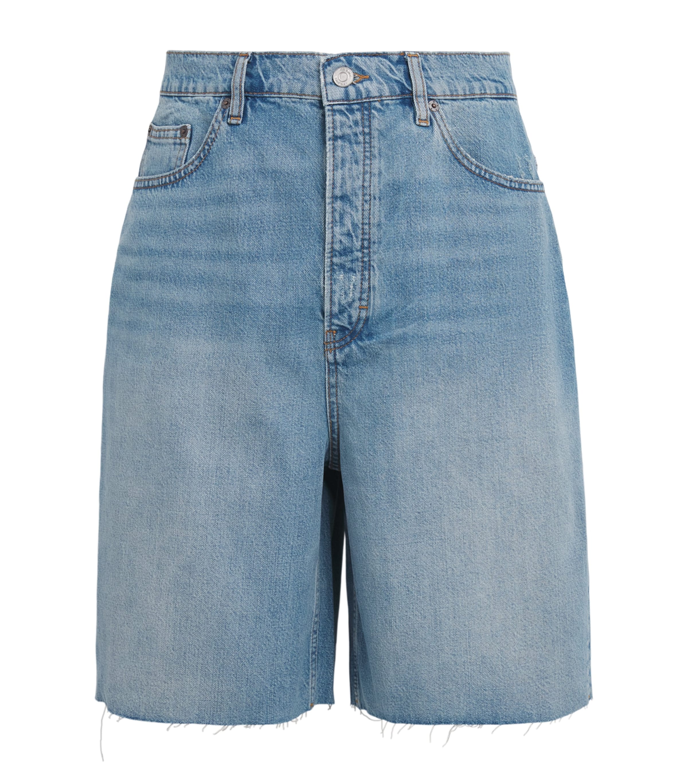 FRAME Mens Frayed Wide-Leg Denim Shorts Crus