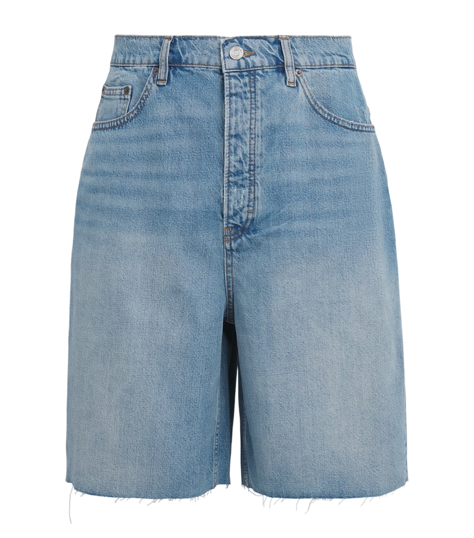 FRAME Mens Frayed Wide-Leg Denim Shorts Crus