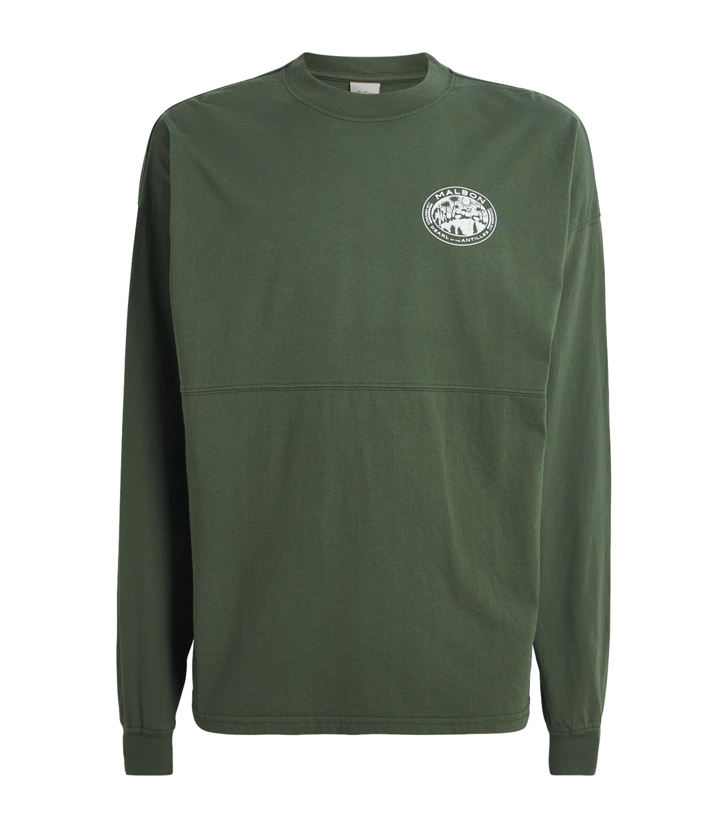 Malbon Golf Mens Cotton Horizon Long-Sleeve T-Shirt Olivine