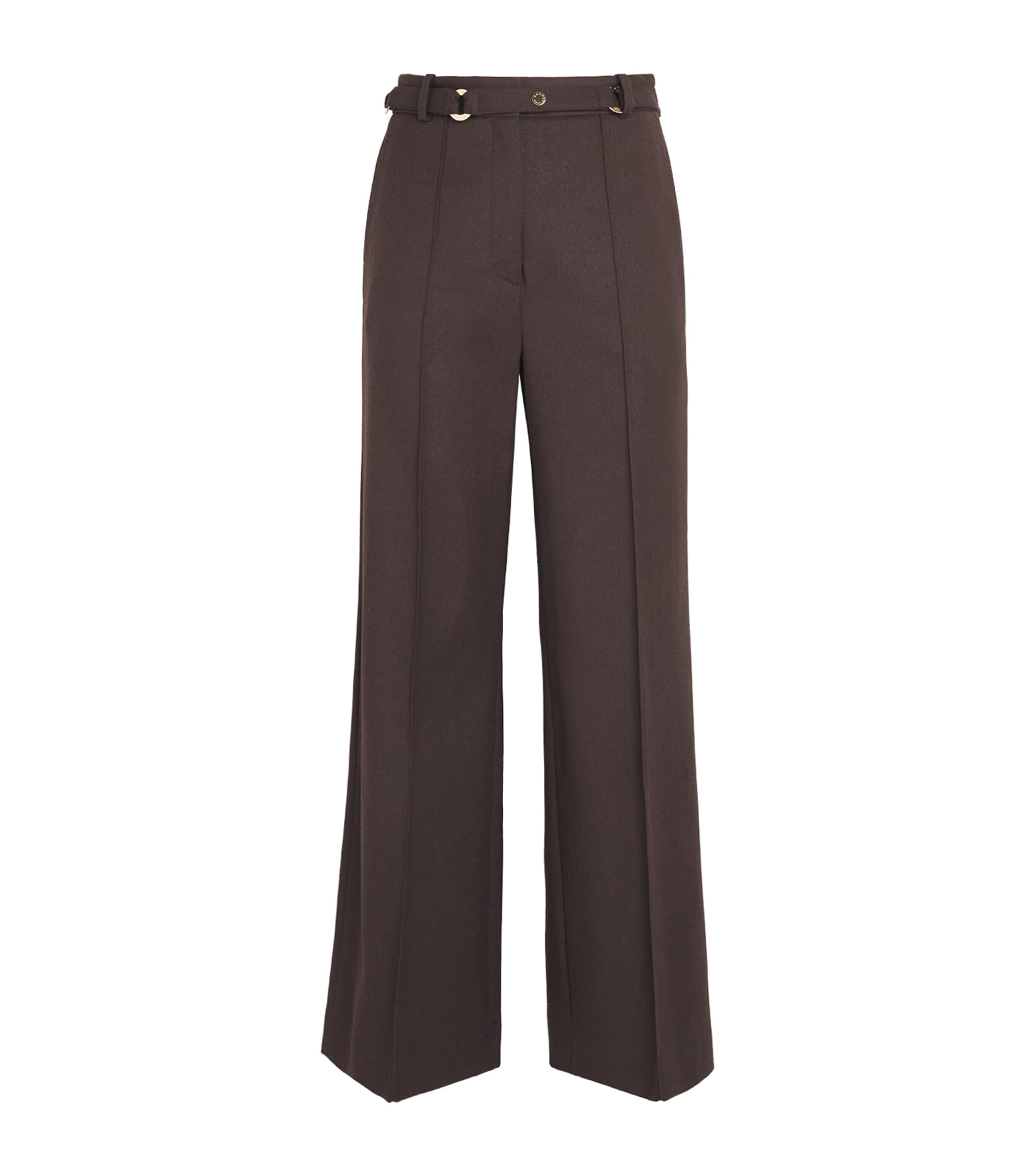 Sandro Paris Womens Wool-Blend Ring-Detail Trousers Light Brown