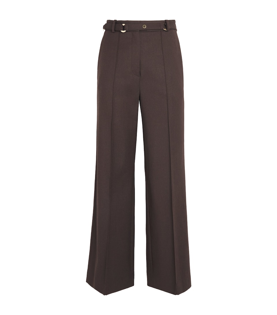 Sandro Paris Womens Wool-Blend Ring-Detail Trousers Light Brown