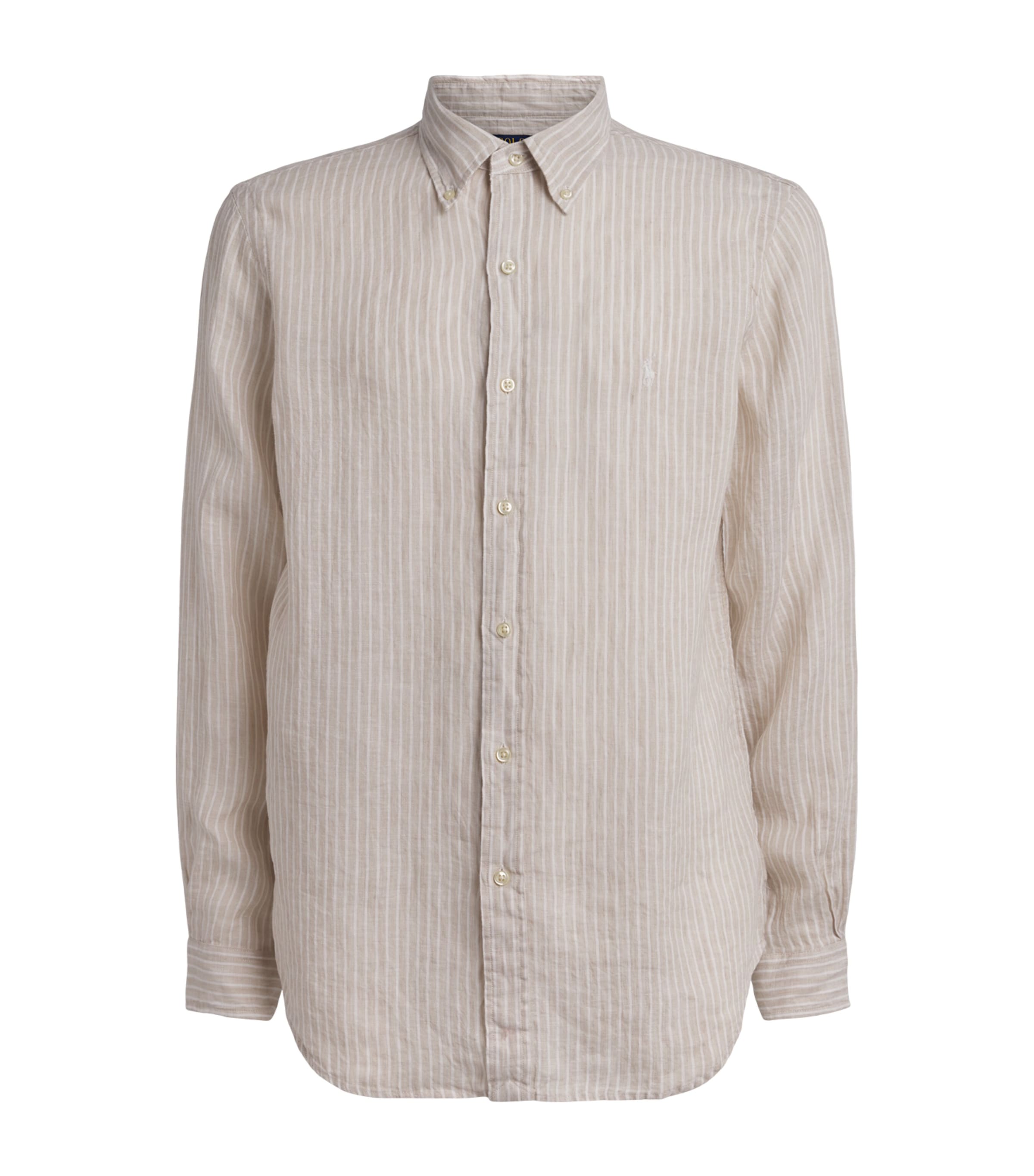 Polo Ralph Lauren Mens Linen Custom-Fit Stripe Shirt Cstl Beige Wht