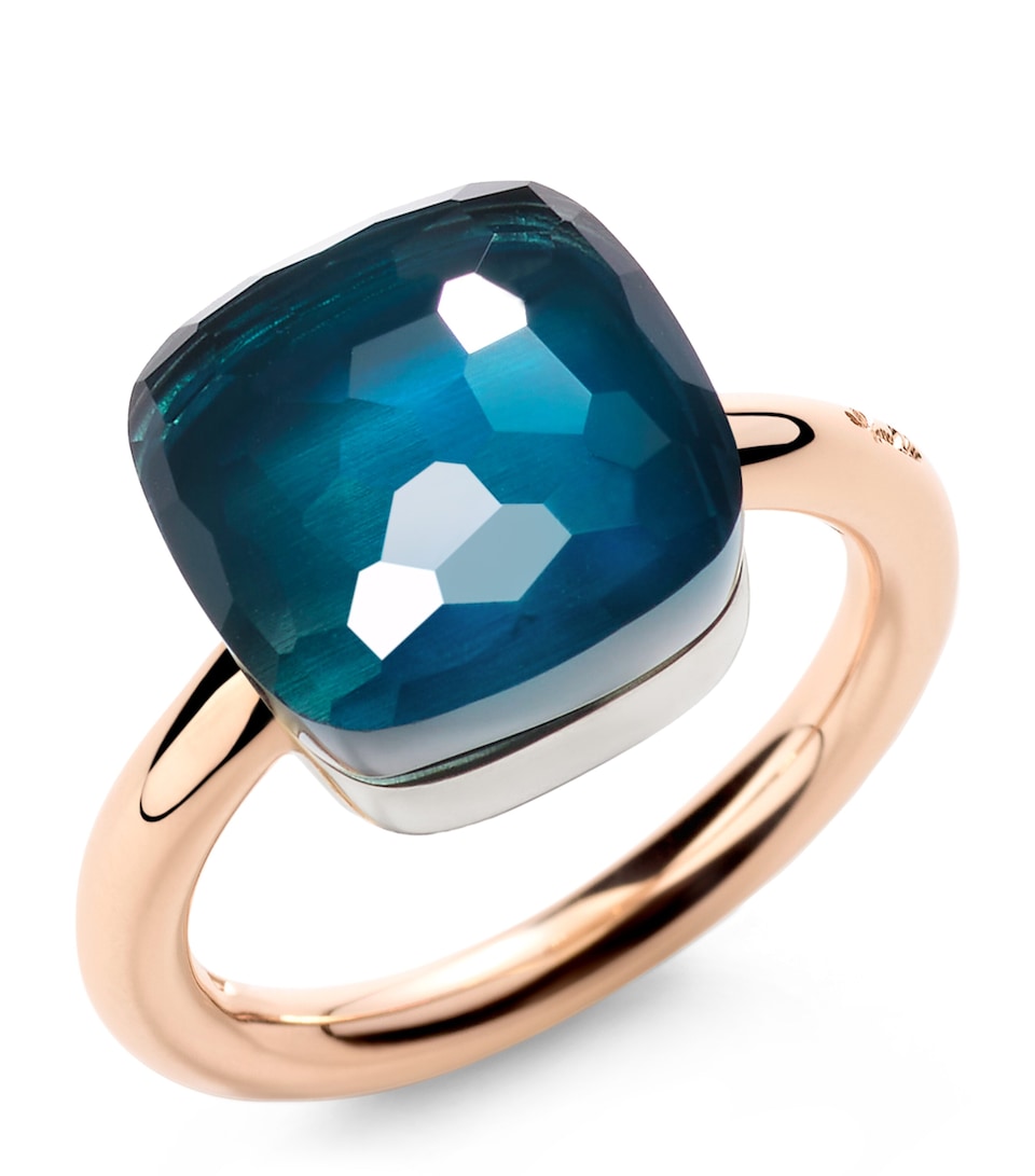 Pomellato Mixed Gold and Blue London Topaz Nudo Maxi Ring
