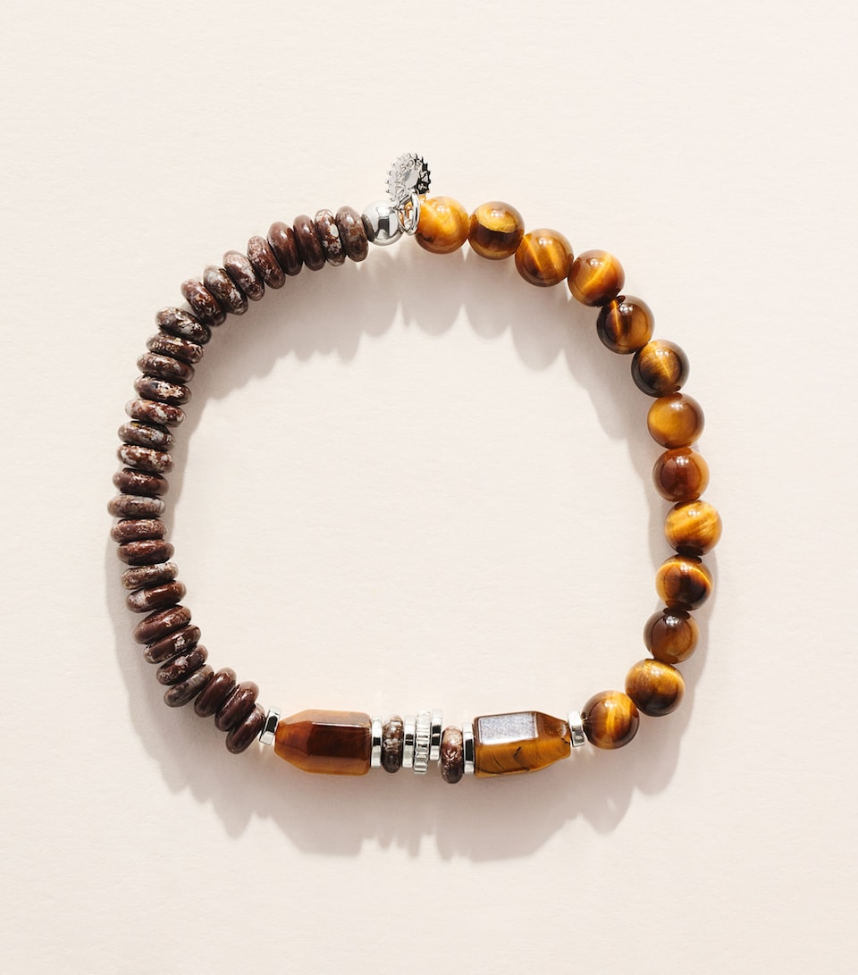 Tateossian Sterling Silver and Tiger Eye Totem Bracelet Brown