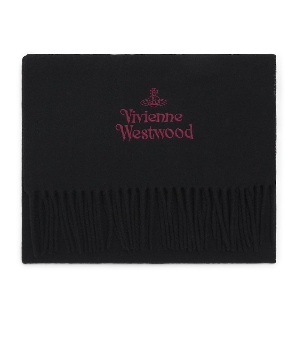 Vivienne Westwood Wool Embroidered Logo Scarf Black