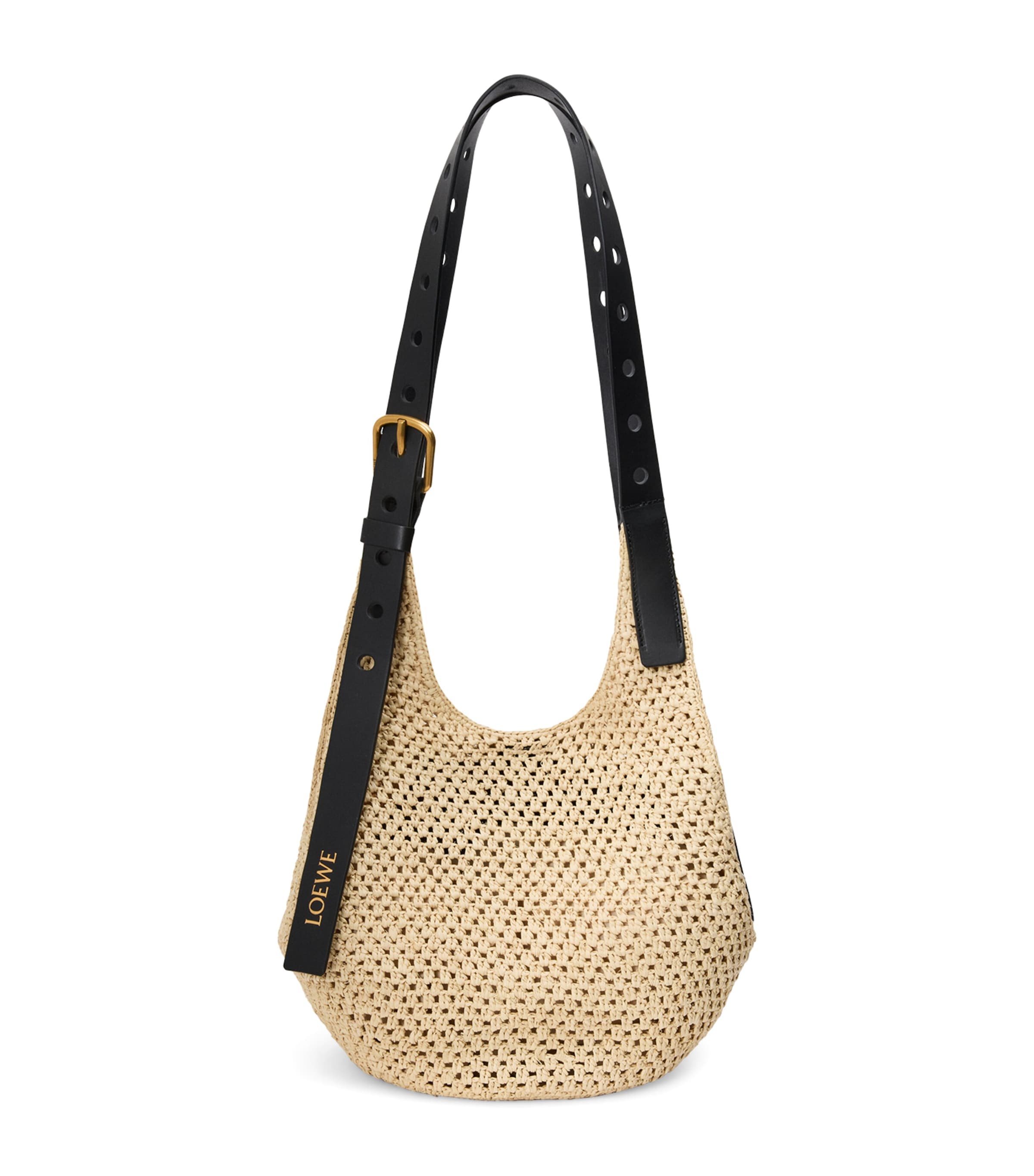LOEWE x Paula's Ibiza Small Raffia Punch-Hole Hobo Bag Natural