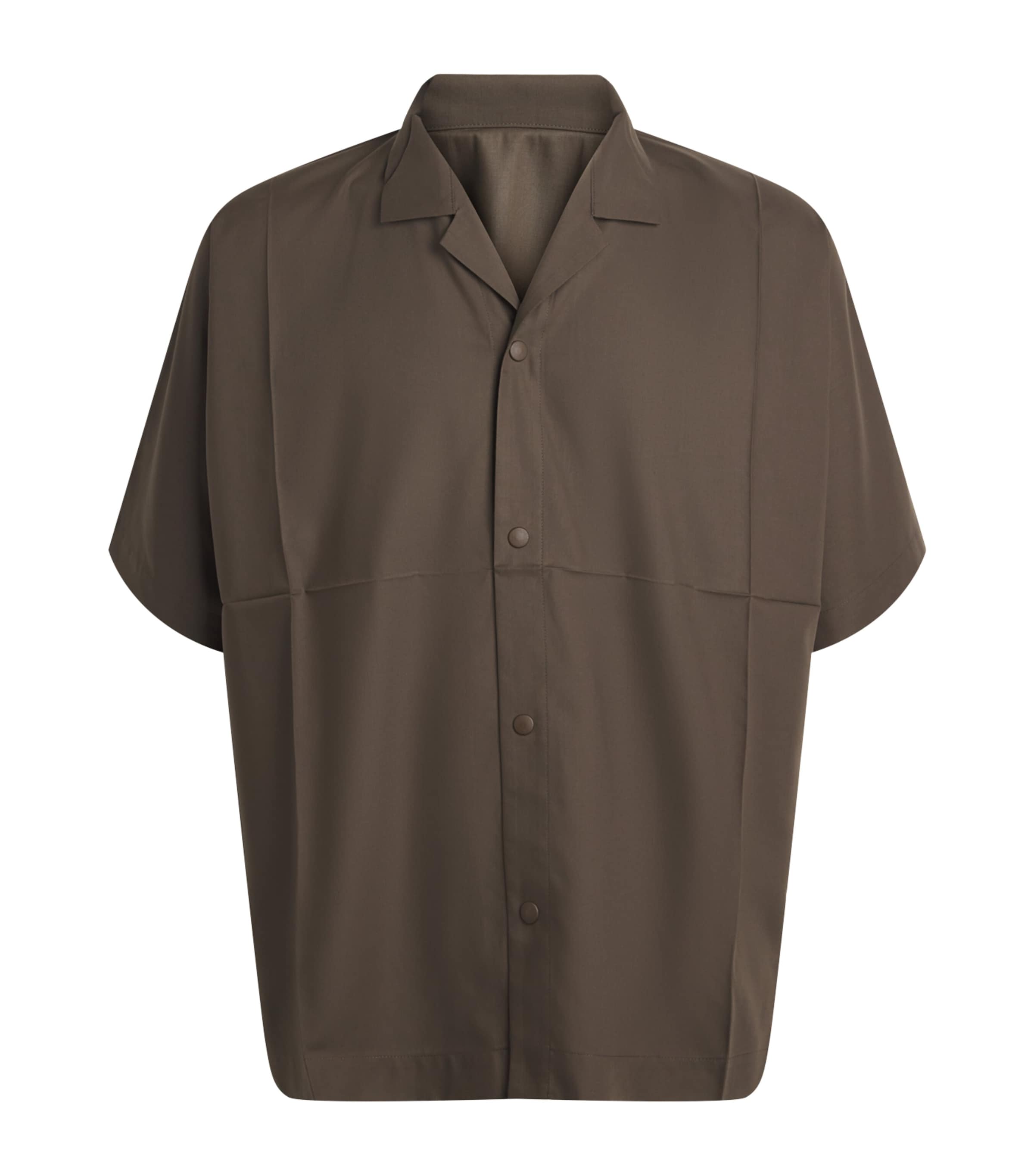 IM MEN Mens Short-Sleeve Compact Shirt Dark Brown