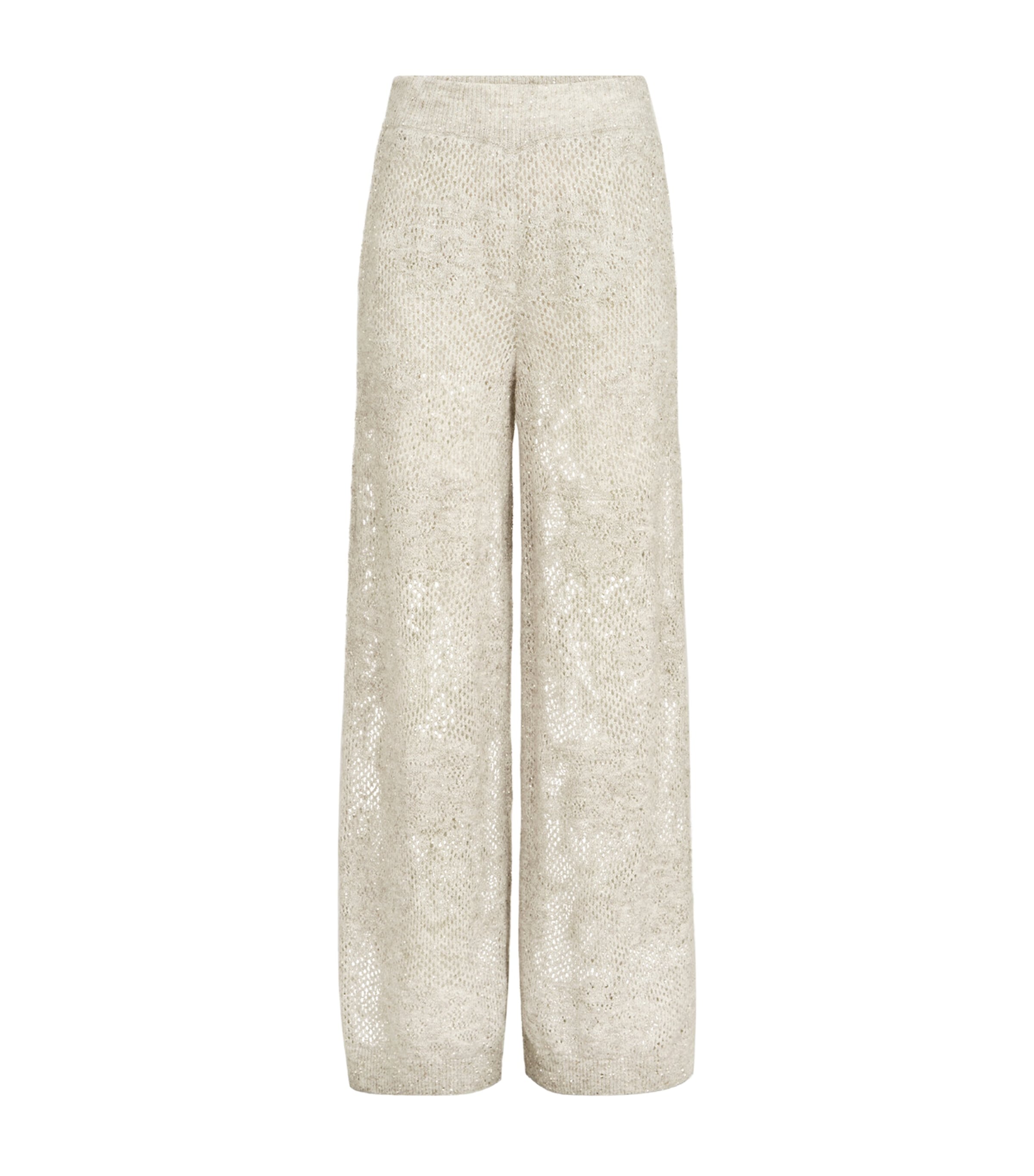 Brunello Cucinelli Womens Open-Knit Sweatpants Madreperla