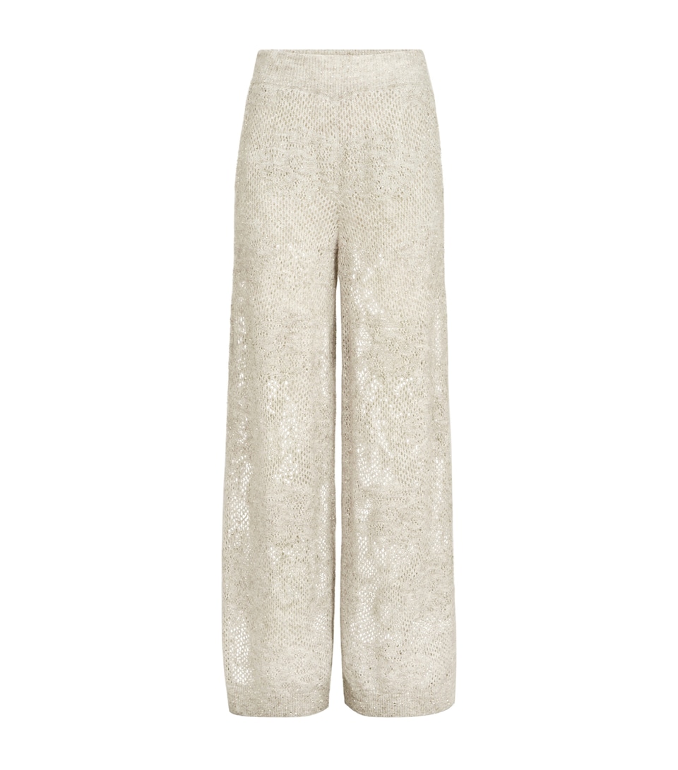Brunello Cucinelli Womens Open-Knit Sweatpants Madreperla