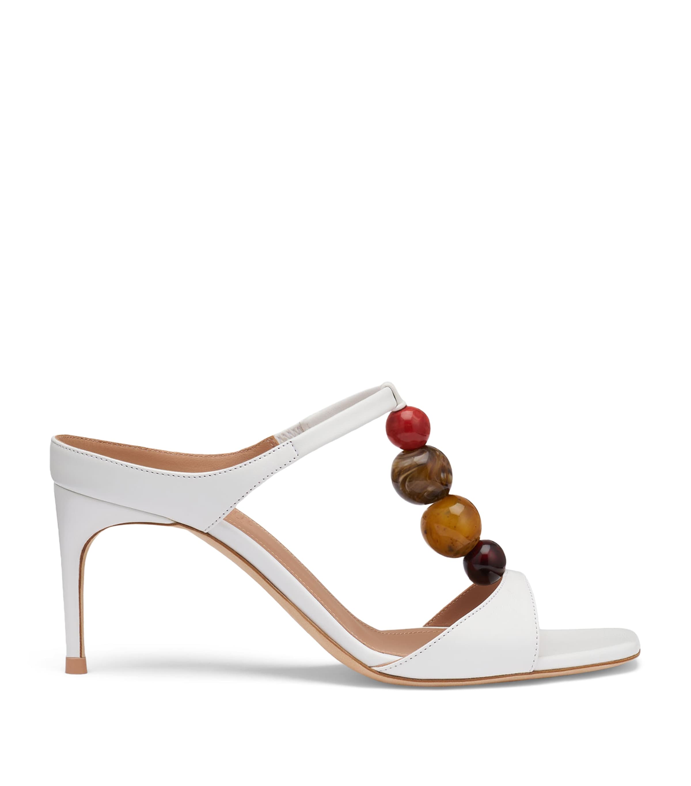 Malone Souliers Leather Beaded Lena Heeled Sandals 70 White